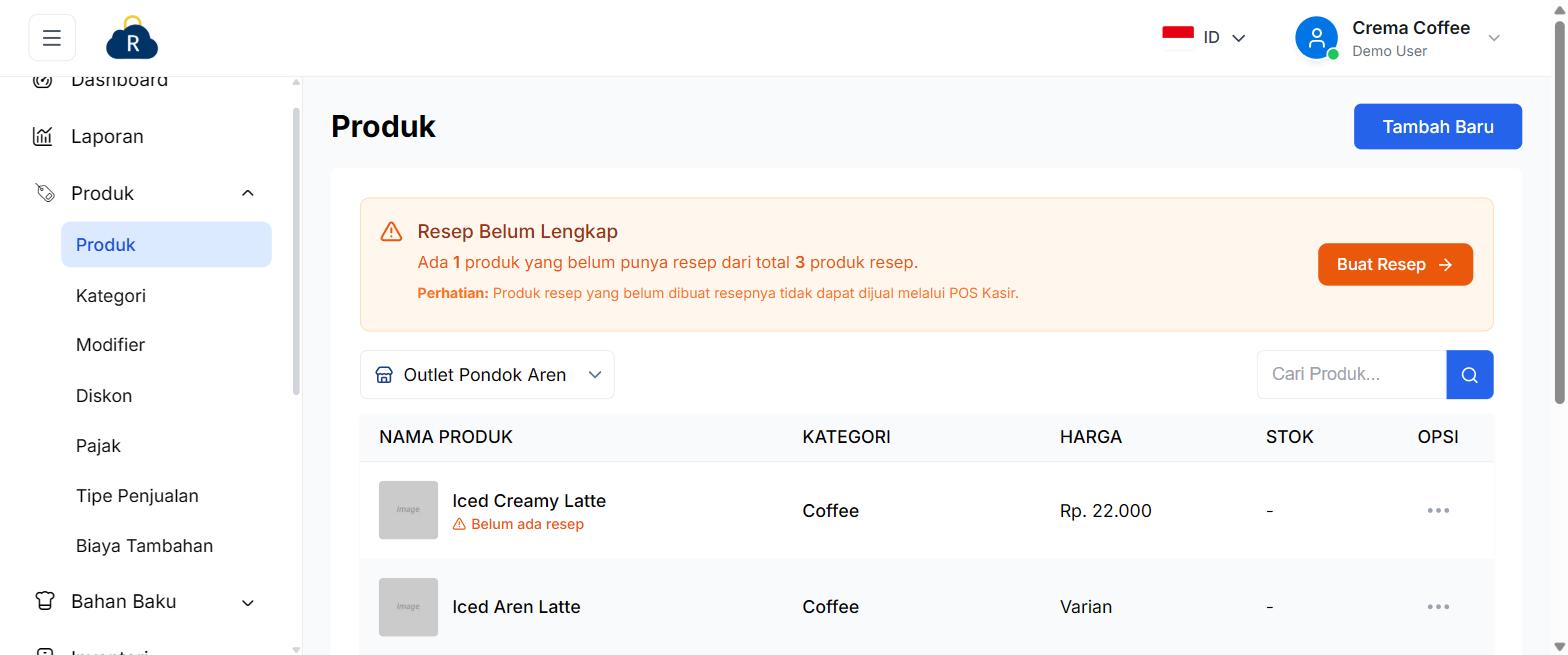 Banner Resep Belum Lengkap dengan badge Belum ada resep