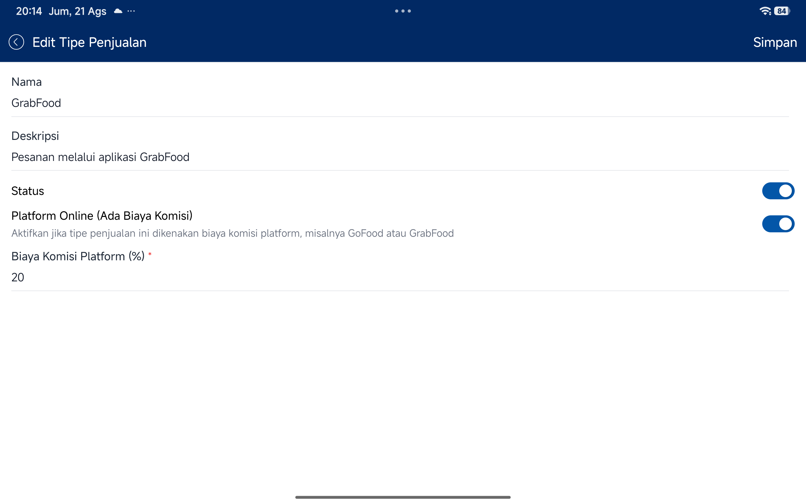 Form Edit Tipe Penjualan