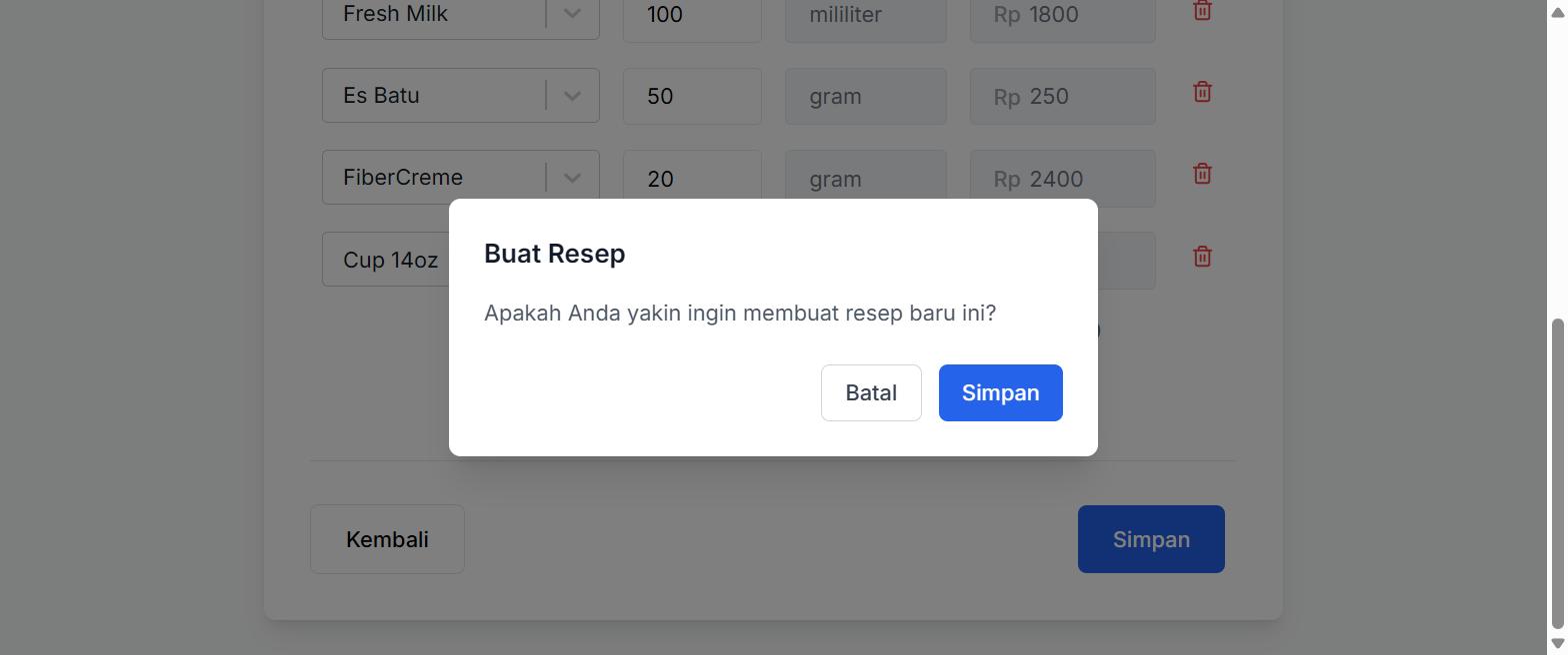 Dialog konfirmasi buat resep