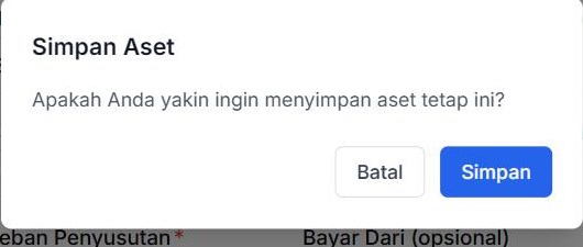 Dialog konfirmasi Simpan Aset