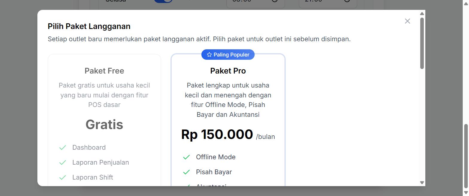 Modal pilih paket langganan