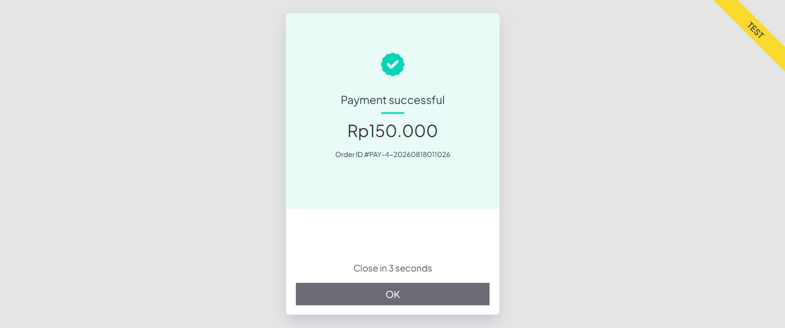 Pesan payment successful dari Midtrans Snap