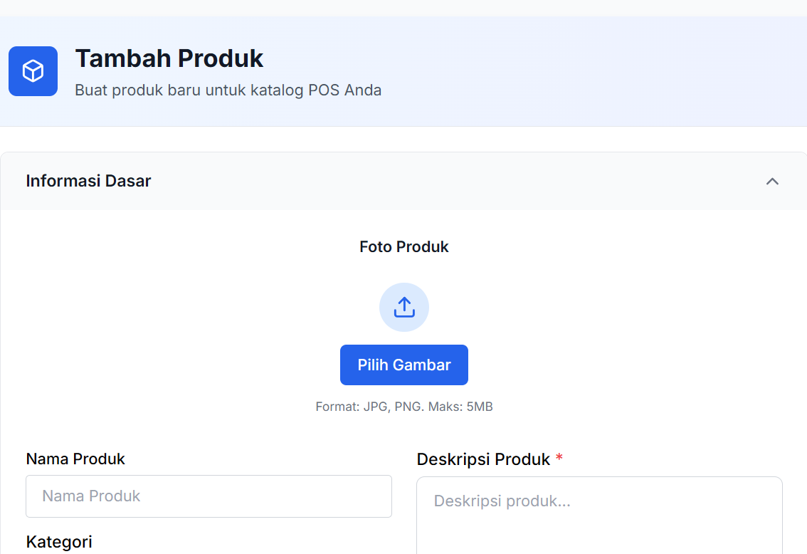 Form Tambah Produk