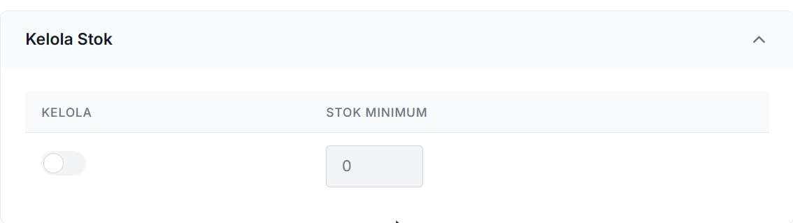 Section Kelola Stok