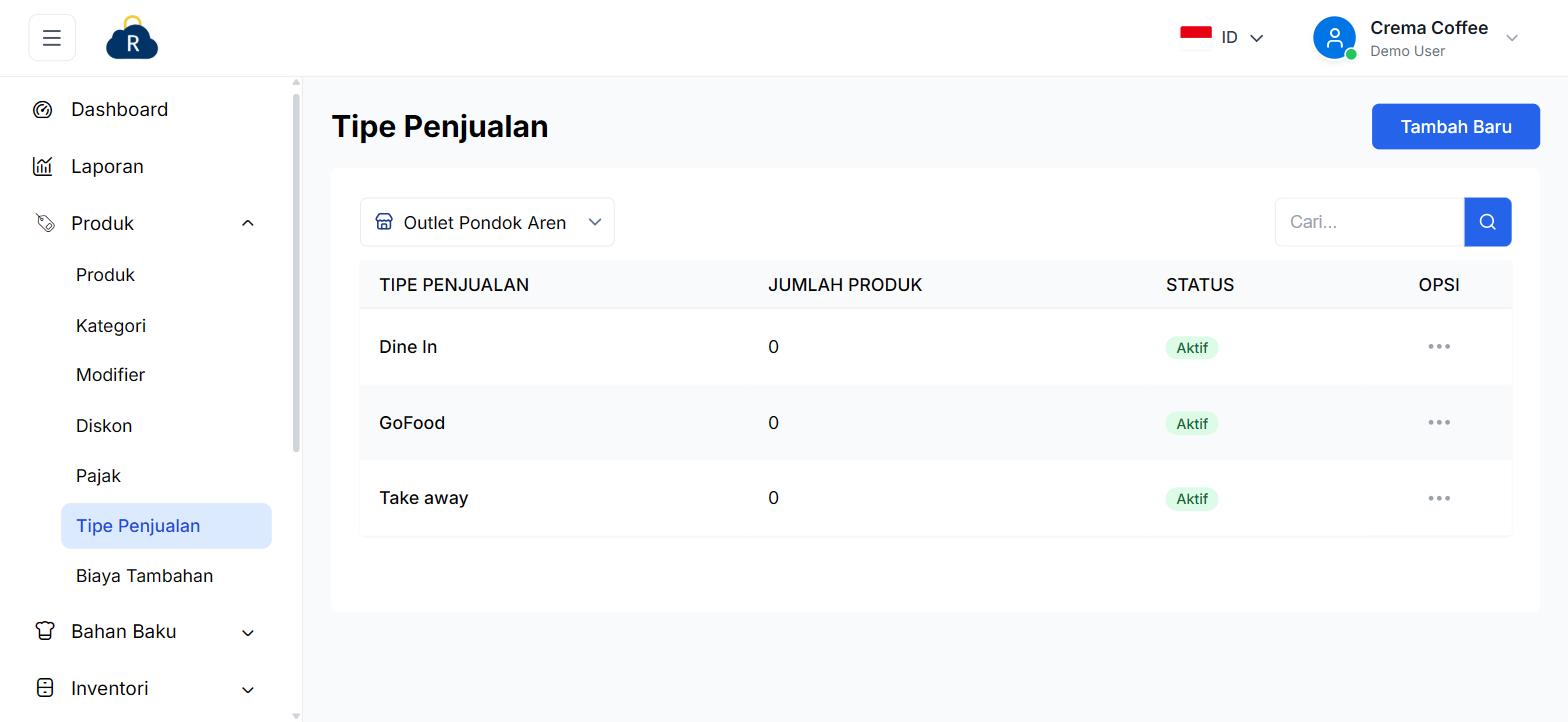 Daftar Tipe Penjualan: Dine In, GoFood, Take away