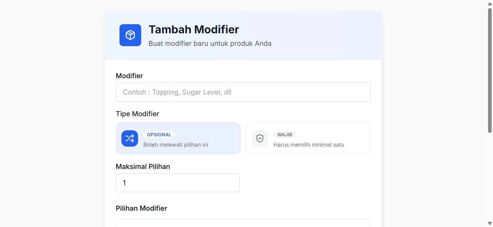 Form Tambah Modifier